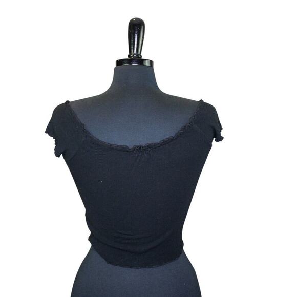 Garage Black Crop Top Scoop Neck Elastic Y2K 2000s Goth Whimsygoth M - Picture 2 of 3